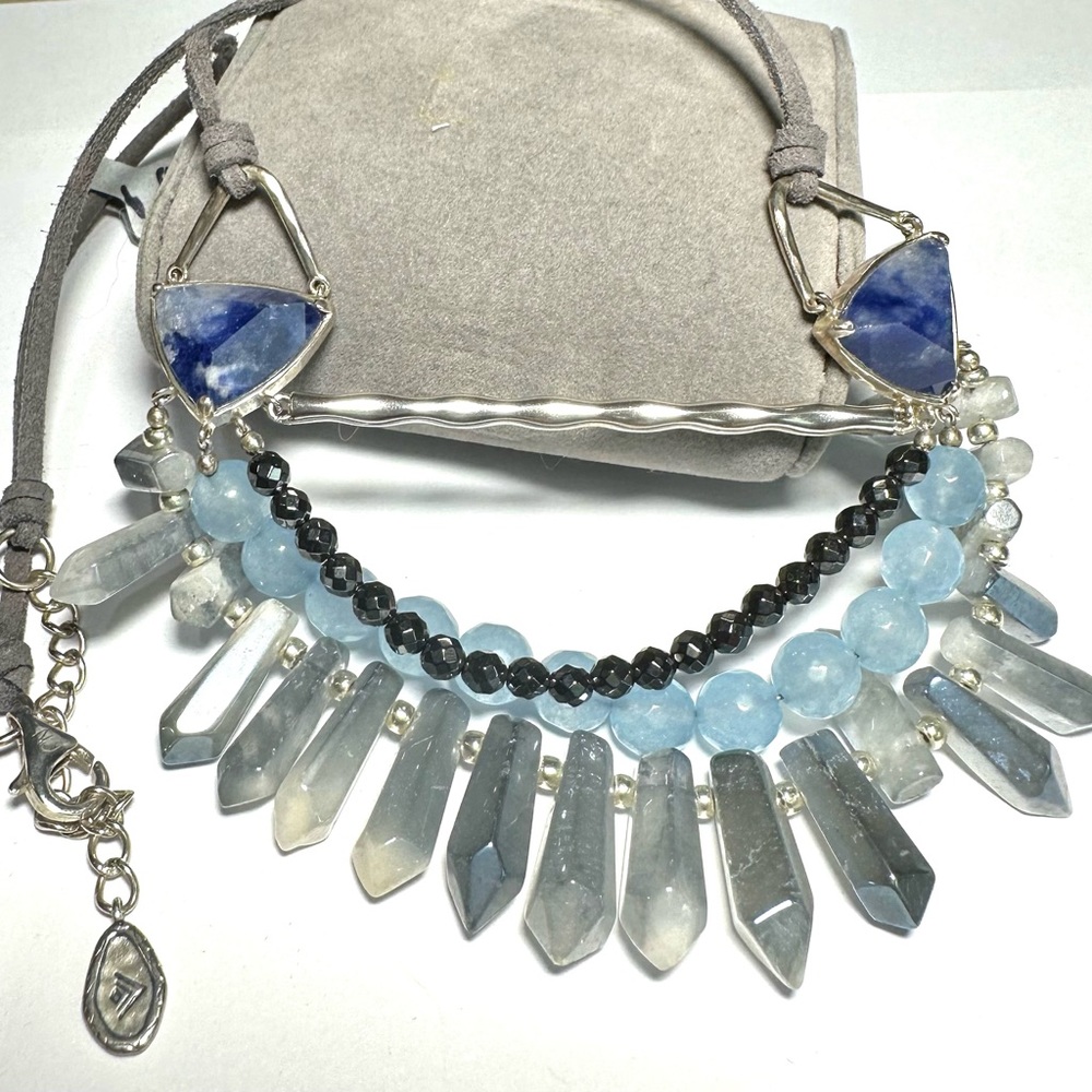 Silpada silver and hematite necklace with blue lapis and suede cord.